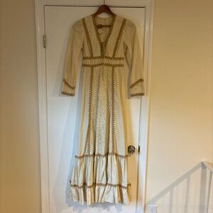 Gunne Sax by Jessica vintage gold label ivory/tan maxi dress with laced bodice